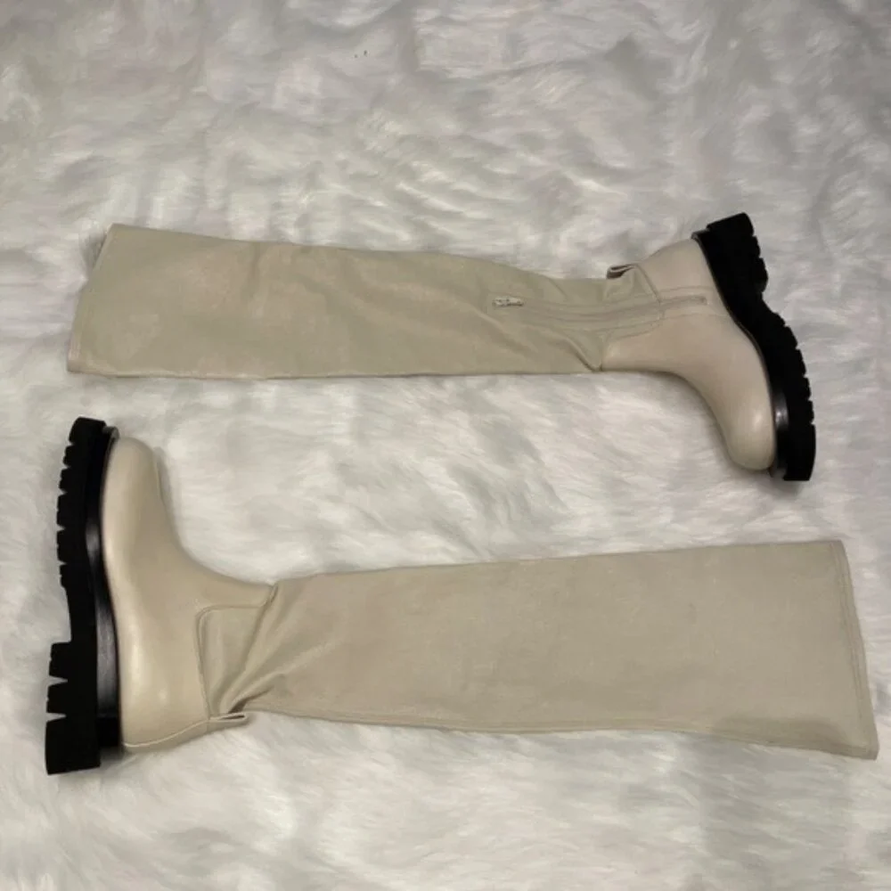 NEW Bottega Veneta The Lug Over the Knee Boots in Wax Ivory Cream Black EU 38